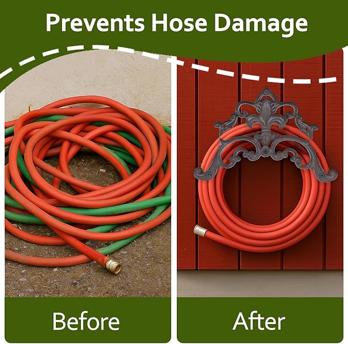 Cast Iron Garden Hose Holder, Wall Mount Hose Storage (Brown)