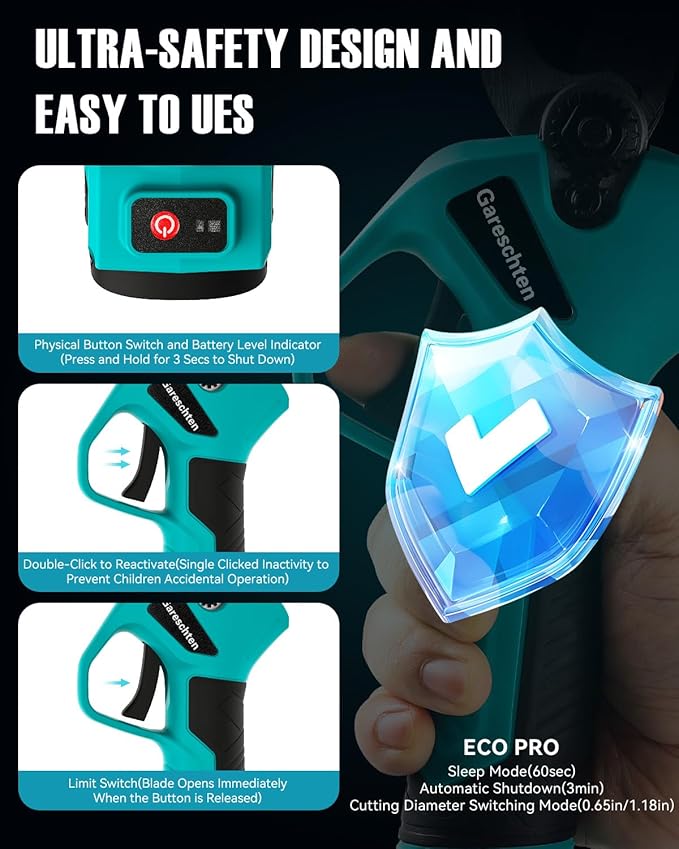 G-901 Electric Pruning Shears Cordless Pruner Shears Brushless, 2 * 2000mAh Battery Pruning Shears with Replacement Blade, 1.4 Inch Cutting Capacuty for Tree Trimming Branch Cutter