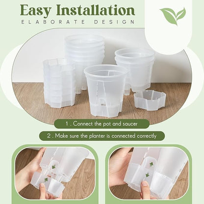 9 Pcs Self Watering Pots for Indoor Plants with Deep Reservoir and High Drainage Holes for Outdoor Plants and Flowers, Bare Root Planter (5.91'',Clear)