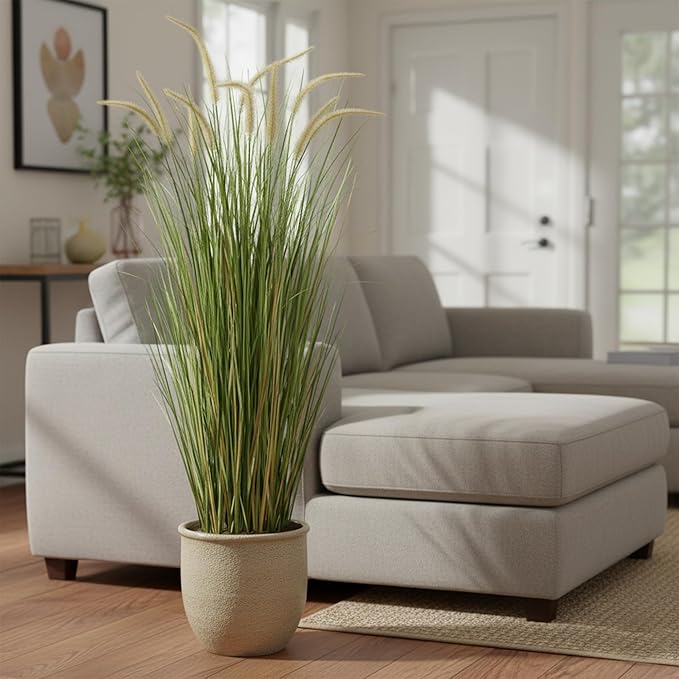 KOL Artificial 5ft 2-Pack Horsetail Reed Grass, 59in Tall Artificial Indoor Outdoor Fake Grass Plant, Home Office Decorative Artificial Plants in Pot Faux Plant Greenery, Wedding Decor