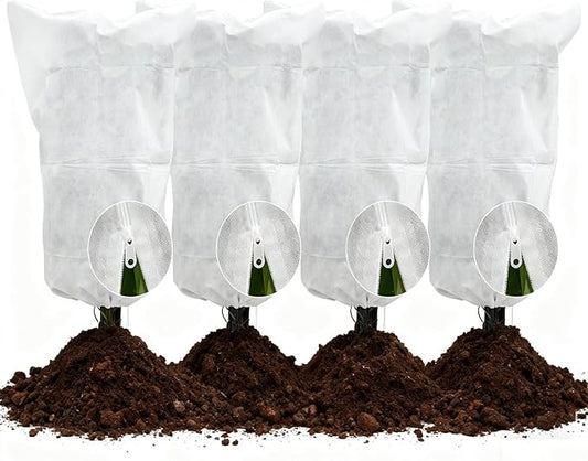 EAONE Plant Covers Freeze Protection 47x71”, Set of 4 Winter Frosts Cloth for Outdoor Plants, Reusable Frost Blankets Tree Wrap Protector for Shrub Cold Weather Bird Insect Prevention, White
