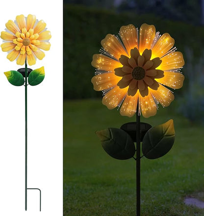 Solar Garden Stake Solar Flower with Fiber Lights Metal Flower Decorative Outdoor Lights Waterproof for Pathway Yard Lawn,Garden Gifts for Women,Mom,Grandma