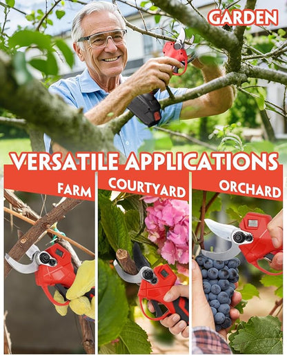VEITORLD 20V Electric Pruning Shears, Garden Shears, 30mm 1.2'' Cutting Diameter Portable Cordless Branch Cutter Tree Trimmer with LCD Display＆Replaceable Blades (Included 2Pcs 2.0Ah Batteries)