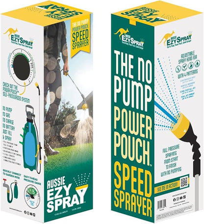 Aussie EzySpray™ 0.8 Gal No-Pump Garden Sprayer – Power Pouch™ Self-Pressurizing Speed, Handheld with 4 Spray Patterns, Comfort Grip Wand, Chemical & Water Use