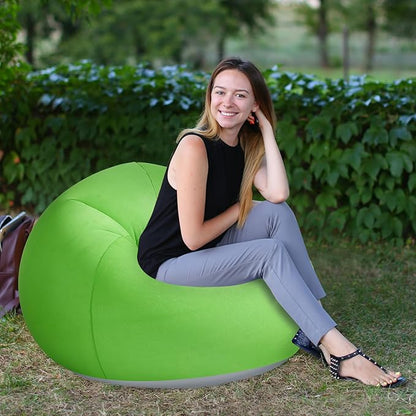 Realspring Inflatable Bean Bag Chairs Outdoor Blow up Camping Chairs Inflatable Lazy Sofa Folding Portable Bean Bag Loungers Couch for Movie Night(Orange, Green,2 Pcs)
