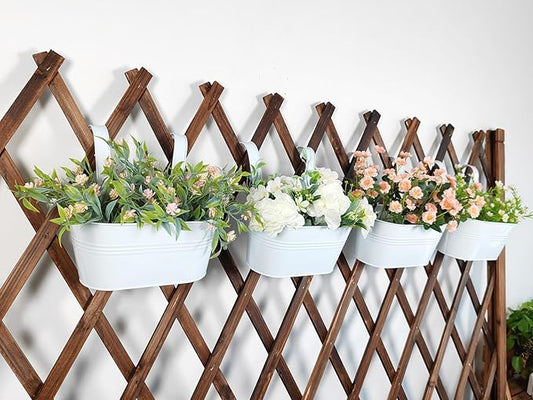 10" Hanging Flower Pots, Pack of 6 White Metal Outdoor Patio Balcony Planter, Railing Planters Fence Pot with Detachable Hook & Drainage Hole for Small Plants (White, 6Pcs)