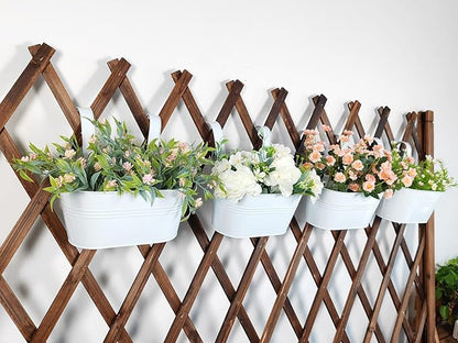 10" Hanging Flower Pots, Pack of 4 White Metal Outdoor Patio Balcony Planter, Railing Planters Fence Pot with Detachable Hook & Drainage Hole for Small Plants (White, 4Pcs)