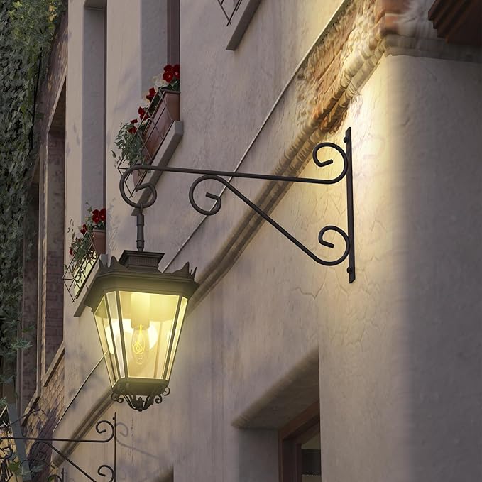 2 Pack 16 Inch Plant Hangers Outdoor Bracket, Indoor Wall Mount Metal Heavy Duty Rust-Resistant Bird Feeder Plant Hooks for Hanging Planters, Flower Baskets, Black