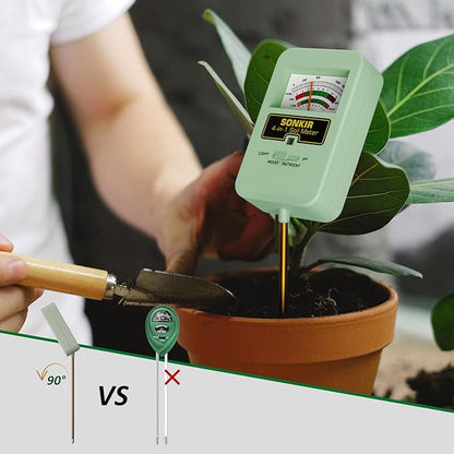 Sonkir Soil Moisture Meter, 4-in-1 Soil Ph Meter, Soil Tester for Nutrients, Moisture, PH and Light, Soil Ph Test Kits for Plant, Great for Garden, Indoor & Outdoor Use (No Battery Required), Green