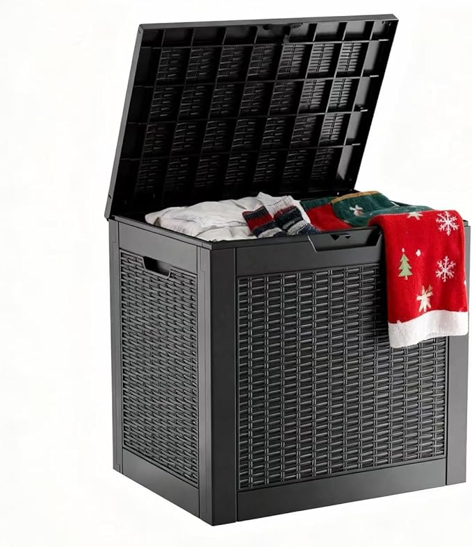 Storage Chest, 30 Gallon Deck Box for Garage Organization, Indoor Home Storage & Holiday Decor, Lockable Waterproof Resin Box for Patio Cushions, Garden Tools