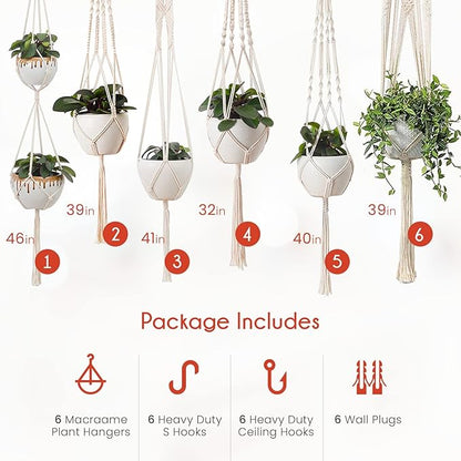 feedee Macrame Plant Hangers for Plants - 6 Pack Macromay Plant Hangers for Indoor Plant Hanger, Boho & Home Decor