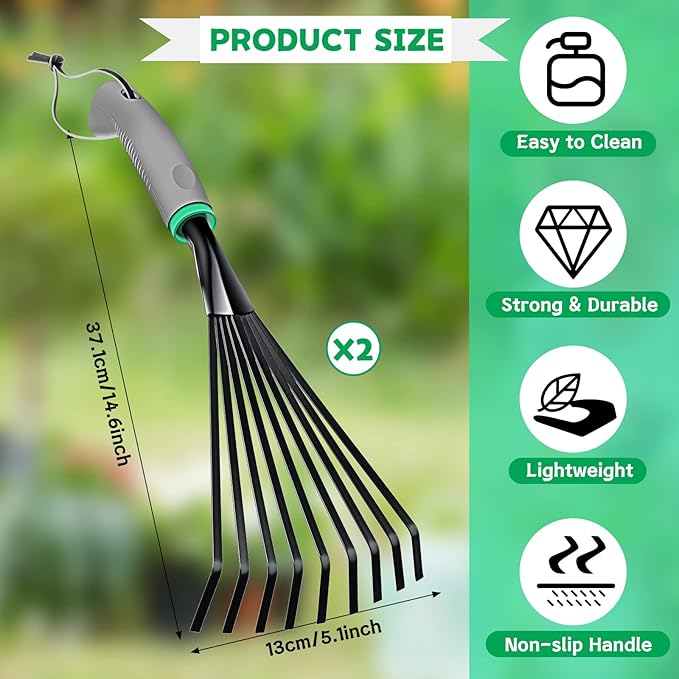 2 Pcs Gardening Hand Rake Stainless Steel Hand Tiller Small Garden Rake for Gardening Short Handle with Handle Garden Tools for Cultivating Loosening Soil Spreading