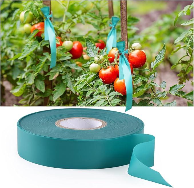 Stretch Tie Tape, 1” Wide 200FT Reusable Garden Plant Ties Green Tapes for Plants, Thick Garden Vinyl Stake Ribbon for Branches Flowers Tomatoes Indoor Outdoor Greenhouse