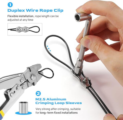 NEREUS String Light Hanging Kit with 200 Ft Vinyl Coated 304 Stainless Steel Cable, String Light Suspension Kit, Guide Wire with Turnbuckles and Hooks for Patio, Backyard Lighting Accessories