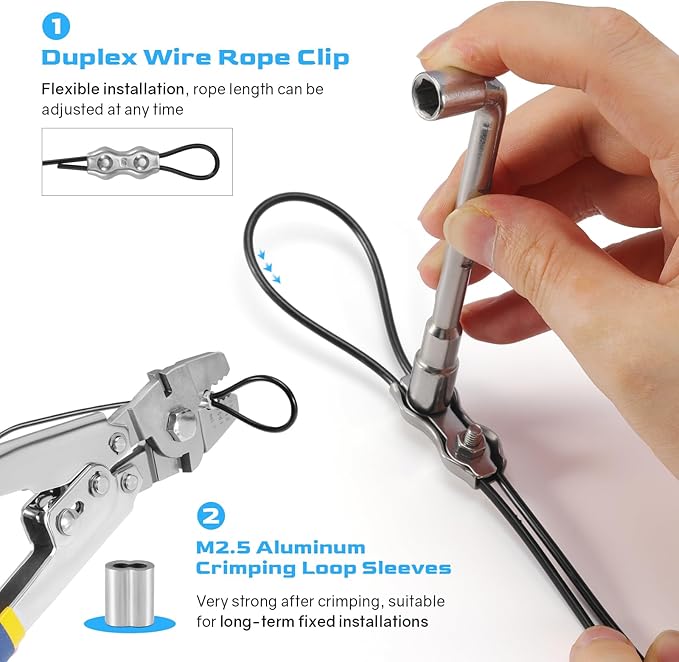 NEREUS String Light Hanging Kit with 250 Ft Vinyl Coated 304 Stainless Steel Cable, String Light Suspension Kit, Guide Wire with Turnbuckles and Hooks for Patio, Backyard Lighting Accessories