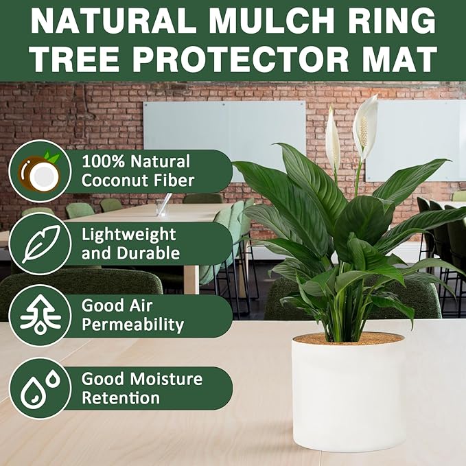 ZeeDix 10 Pack Coconut Fiber Mulch Ring, 9 Inch Coco Coir Tree Ring Mulch Mat, 100% Natural Tree Protector Mat Plant Cover Ring Coconut Coir Discs Tree Mats Mulch Rings for Indoor Outdoor Trees Plants