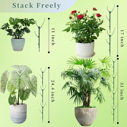 5 Pack Stackable Monstera Plant Support Stakes, 38inch Climbing Garden Plant Support Sticks Structures with 20pcs Clips & Ties, for Indoor Outdoor Plants Alternative to Moss Pole