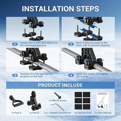 Universal Extension Shovel Handle, 5-Angle Adjustable Back Saver Attachment, ABS-GF Secondary Handle for Snow Shovel/Weedeater/String Trimmer/Rake & More Gardening Yard Tools Gifts for Men