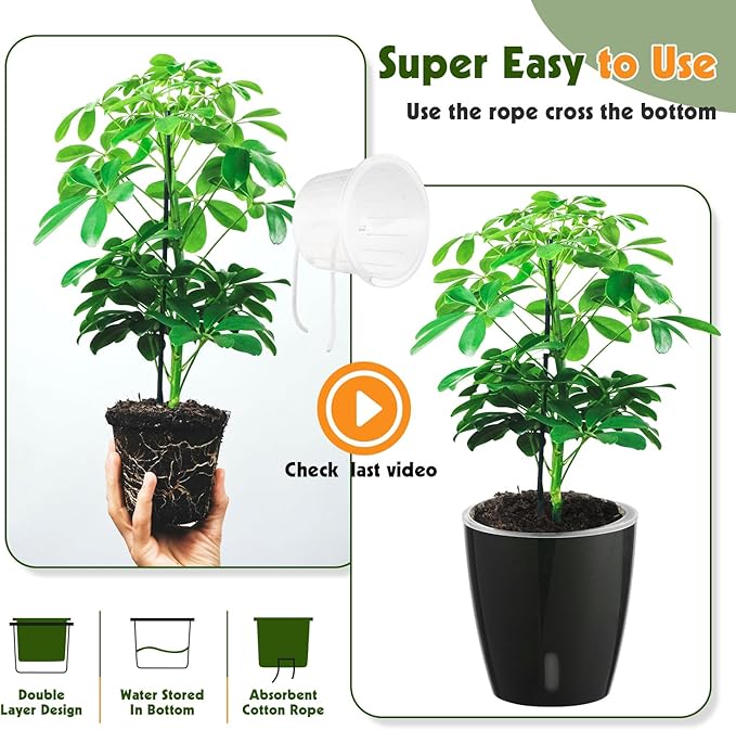 Self-Watering Pots for Indoor Plants, 6-Pack 6.7'' Self Watering Planter with Drainage Holes, Small African Violet Pots with Water Indicator, Clear Wick Pot, Black