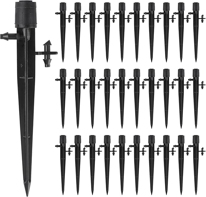 PineHaven 30 Pcs Adjustable Drip Irrigation Emitters,0-20 GPH Micro Sprinkler Head with Stakes,Sprinklers Heads 360 Degree Full Circle Water Flow for Garden,Lawn,Flower Beds Fits 1/4" Tubing ﻿