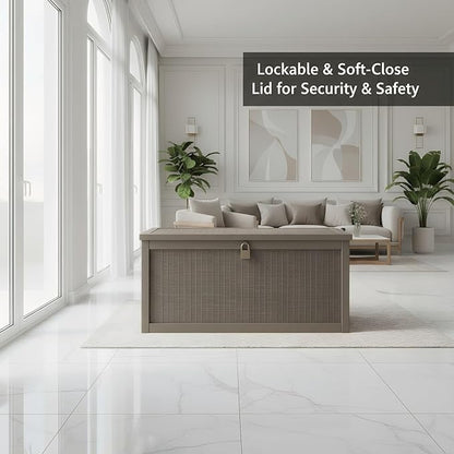 260 Gallon Resin Deck Box, Outdoor Storage Chest with Wood Grain Pattern, All-Weather Waterproof Patio Furniture for Cushions, Garden Tools, Pool Accessories - Easy Assembly, No Tools Needed