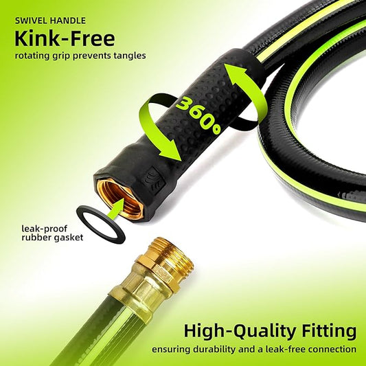 Worth Leader Long Garden Hose 5/8 in. x 100 ft. -No Kink, Flexible, Leakproof, Male to Female Fittings -Heavy Duty Durable PVC Lightweight Water Pipe with Brass Aluminum Ends for Household & Yard Use