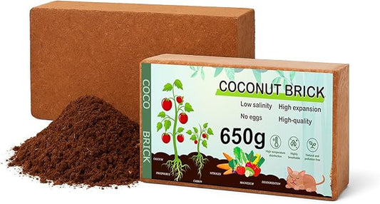 Premium Coco Coir Brick, High Nutrinent Coconut Soil,100% Organic Low EC & PH Balanced Potting Soil for All Plants Gardening, Hydroponics and Green House (650G x 2)