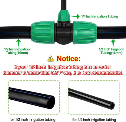20 Pcs 1/2 Inch Drip Irrigation Fittings Kit (1/2" ID x 0.65" OD), Drip Line Irrigation Locked Barbed Parts for 1/2 Inch Irrigation Tubing