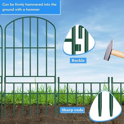 Adavin Animal Barrier Garden Fence,10 Pack Green 12''L x 25" H no dig Fence, Underground dig Protection for Dog Rabbits Rustproof Metal Wire Panel Border, 10 ft Ground Stakes for Outdoor Patio