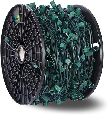 LUCKY TL 500 FT C9/E17 Christmas Light Sockets Spool Set, Green SPT-1 Wire, 12 Inch Spacing, C9 Outdoor String Lights, UL Listed
