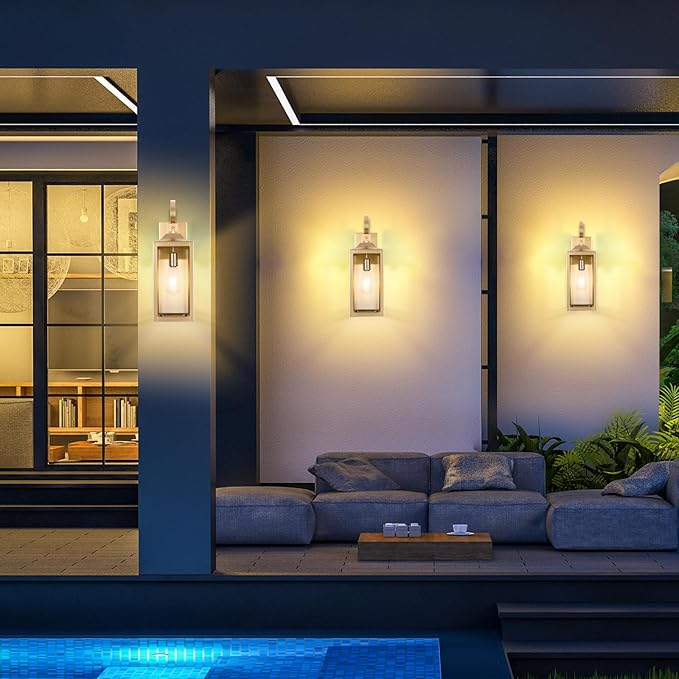 Large Outdoor Wall Lantern 19", Gold Outside Farmhouse Wall Sconce Light Fixture, Industrial Wall Mount Light with Glass, Waterproof Modern Porch Lighting Exterior Lamp for House Garage