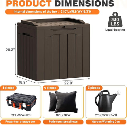32 Gallon Deck Box Outdoor Indoor Waterproof Storage Box for Patio Furniture, Pool Accessories, Garden Tools, and Cushion Storage, Brown