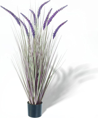 KOL 4ft Artificial Veronica Spiked Speedwell Grass, 47in Faux Veronica Spicata Plant, Tall Horsetail Reed Grass, UV-Resistant Fake Grasses for Indoor/Outdoor Décor, Home Office Wedding Centerpiece