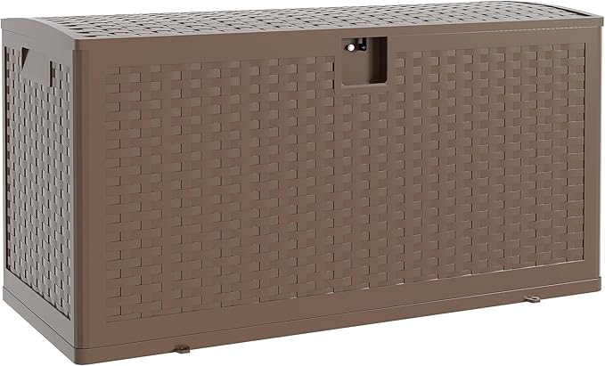73 gal Brown Resin Deck Box, Outdoor Storage Box Waterproof Lockable, Patio Deck Box For Package Delivery, Outside Storage Box Container for Furniture Cushions, Garden Tools, Pool Accessories