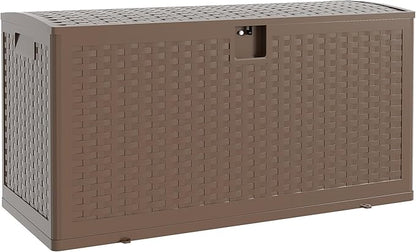 73 gal Brown Resin Deck Box, Outdoor Storage Box Waterproof Lockable, Patio Deck Box For Package Delivery, Outside Storage Box Container for Furniture Cushions, Garden Tools, Pool Accessories