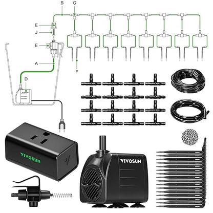 VIVOSUN Automatic Drip Irrigation Kit, Smart Watering System with 16 Drip Emitters, 4mm Fast Flow, App-Controlled A10 GrowHub, Quiet 15W Pump, Anti-Siphon & Filtered for Indoor & Outdoor Plants