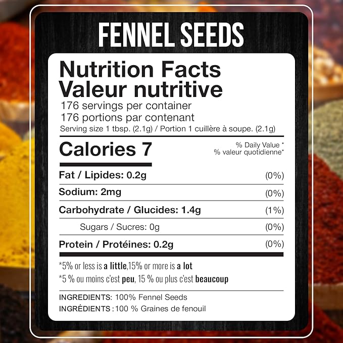 Fresh Finest Fennel Seeds, Premium Whole Fennel Seed for Cooking, Baking, Digestive Health, Non GMO, All Natural - 370G (13.05oz)