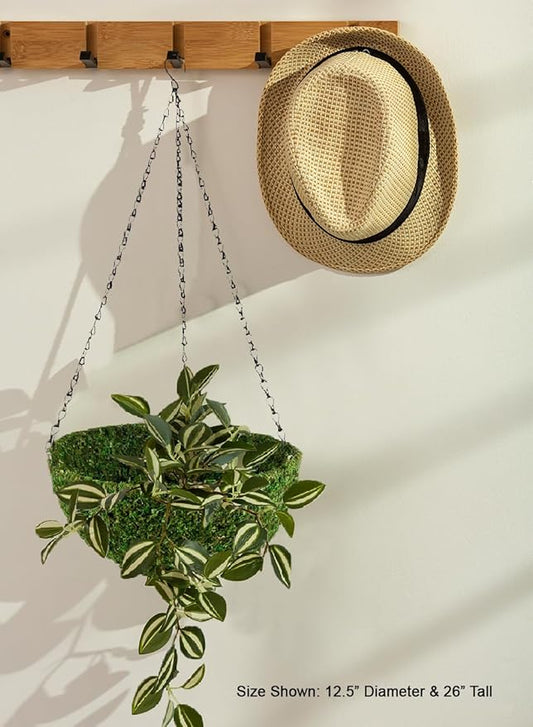 Serene Spaces Living Preserved Green Moss Hanging Basket, Decorative Planter with Metal Chain for Floral Arrangements, Garden Weddings, and Event Décor, 12.5" Diameter & 5" Tall