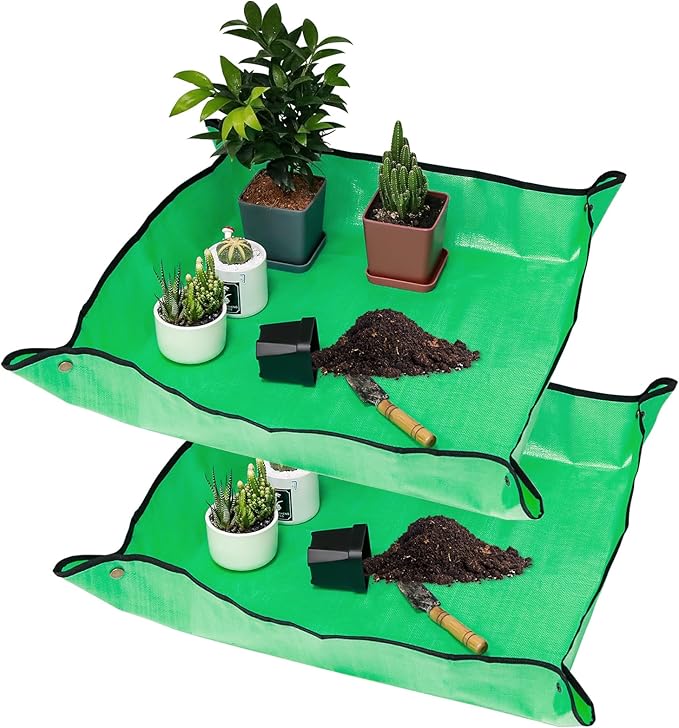 2PCS Repotting Mat for Transplanting & Potting Soil Mess Control, 26.8" x 26.8" Waterproof Plant Potting Mat, Succulent Orchid Potting Tray for Plant Pots, Gardening Gifts Bonsai Tools