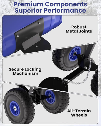 36” Snow Shovel for Driveway,Heavy Duty Wheeled Rolling Shovels 5 Position Angled Blade, Ergonomic Handle & Rubber Wheels for Efficient Snow Removal, Snow Plow for Doorway,Driveway and Sidewalks
