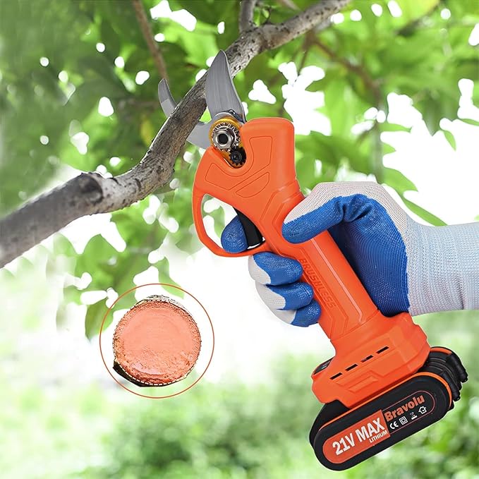 Electric Pruning Shears, Bravolu 21V Professional Power Secateurs Battery Powered, 2 x 2Ah Batteries, Cordless Pruning Shears Equipped With a Brushless Motor - 30mm [1.2 Inch] Cutting Diameter