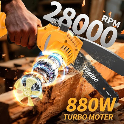 Tietoc Chainsaw, Electric Mini Chain Saw Cordless Power Hand Saw with 4000mAh Battery and Oil System for Tree Trimming & Wood Cutting, Garden Tools Gift for Men Dad Husband Gardener | 6 Inch