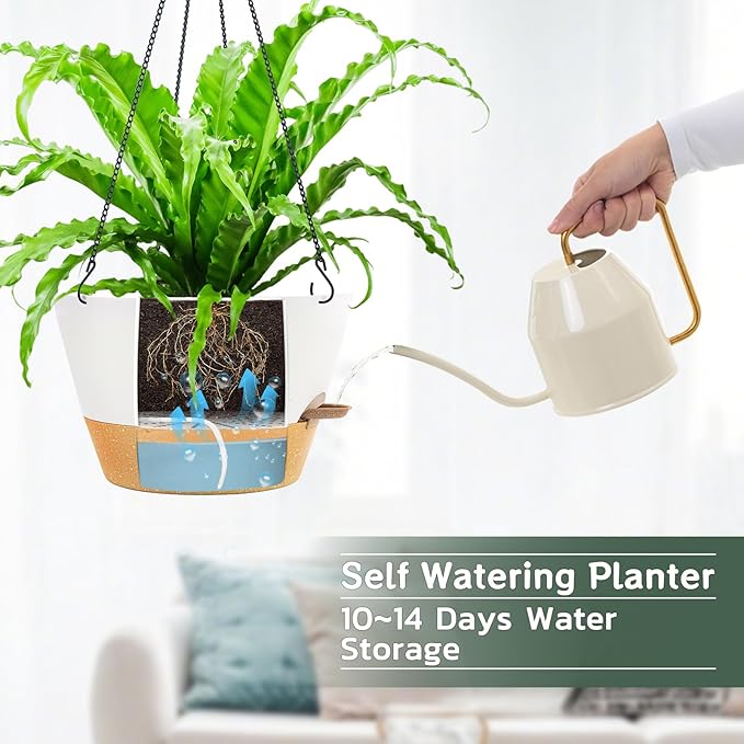 ZMTECH 12 Inch Hanging Planters for Indoor Plants, 1 Pack Self Watering Hanging Planter with Visual Reservoir, Hanging Pots for Plants Outdoor with Drainage Hole and Plant Hanger(1 Pack, White)