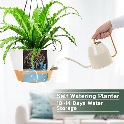 ZMTECH 12 Inch Hanging Planters for Indoor, 2 Pack Large Hanging Plant Pot with Visible Water Level and Chain, Self Watering Hanging Flower Pot for Outdoor Garden Porch(12Inch, White)