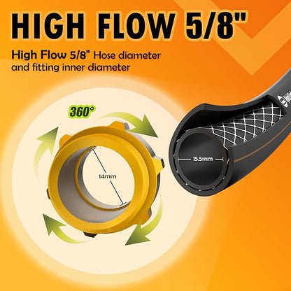 5/8 in. × 50 ft. Flexible Hybrid Rubber Garden Hose, High Flow 5/8" I.D. No Memory Durable Lightweight Water Hose for Watering, Irrigation, Water Transfer Pump