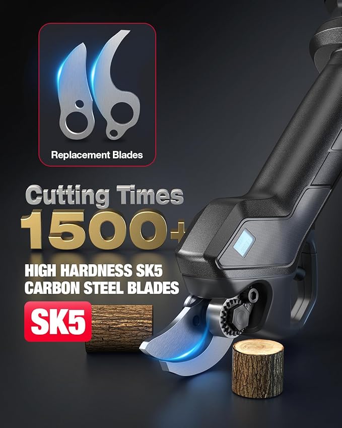 Upgraded Electric Pruning Shears, 1.6" Cutting Diameter Cordless Pruner with LCD Display, Brushless Motor, 2×2.0Ah Rechargeable Batteries & Extra Blade for Garden Trees and Branches