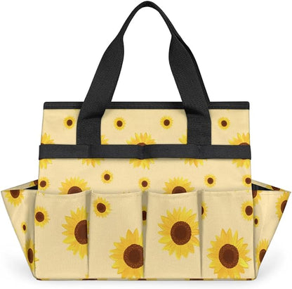 Sunflower Gardening Tool Bag,Heavy Duty Garden Tote Bag,Portable Oxford Gardening Storage Basket Organizer Handbag with Pockets Handle,Hand Tools Gifts for Outdoor Garden Lawn Yard