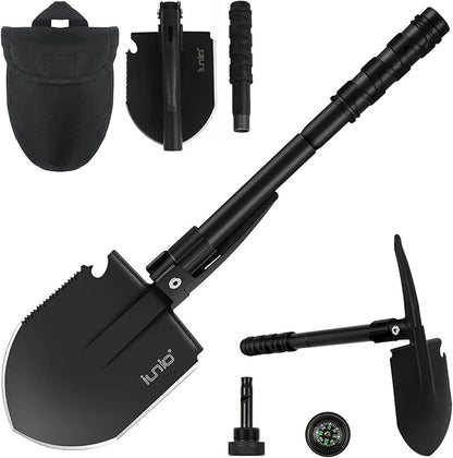 iunio Camping Shovel,Shovel Folding, Portable, Multitool, Foldable Entrenching Tool, Collapsible Spade, for Backpacking, Trenching, Hiking, Survival, Car Emergency