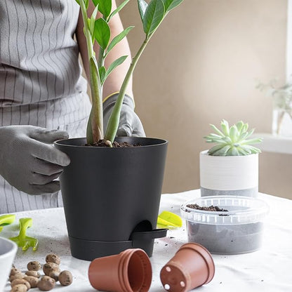 5 Pack 5 inch Self-Watering Pots, African Violets Planter with Drainage Holes and Reservoir, Black Plastic Planter for Indoor Outdoor Plants Flowers and Houseplants Black, 5 inch 5 pcs