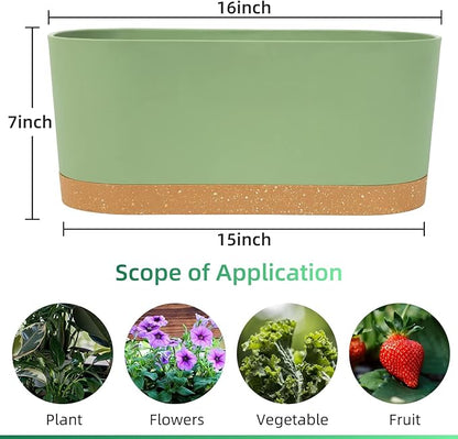 QCQHDU 16" L x 7.6" W x 7" H Window Planter Box, 2 Pack Self Watering Pots for Indoor Plants with Drainage Holes & Saucer, Outdoor Flower Pots Home Garden Modern Decor